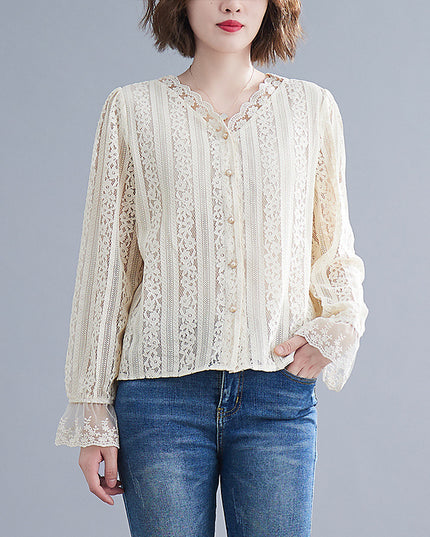 Women's V-neck Loose And Slim Lace Shirt