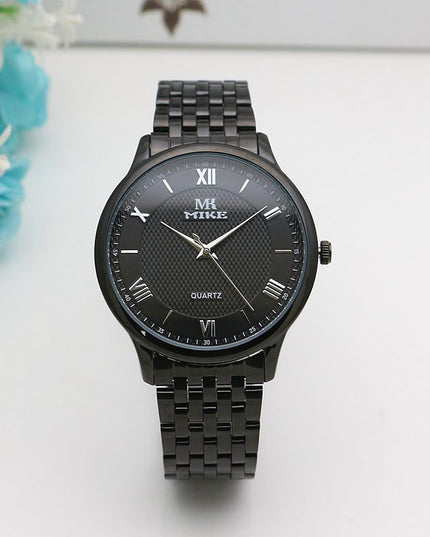 Waterproof Men's Gold Watch Fashion Gun Color Steel Band Quartz Watch