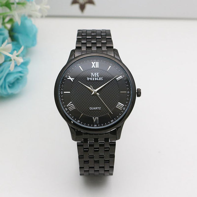 Waterproof Men's Gold Watch Fashion Gun Color Steel Band Quartz Watch