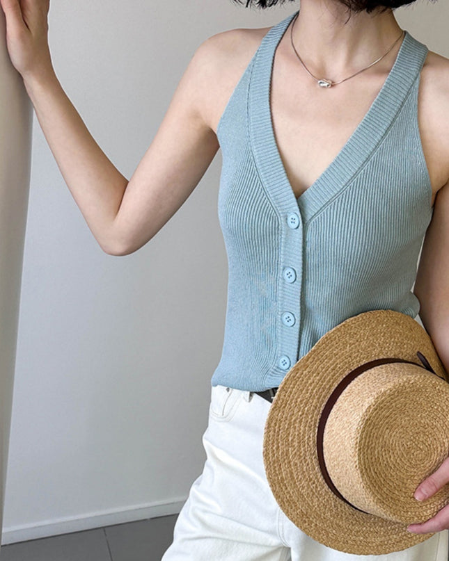 Korean Style Loose V-neck Sleeveless Knitwear