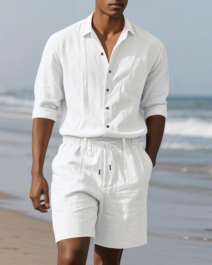 Long Sleeve Shirt Casual Shorts Beach Suit