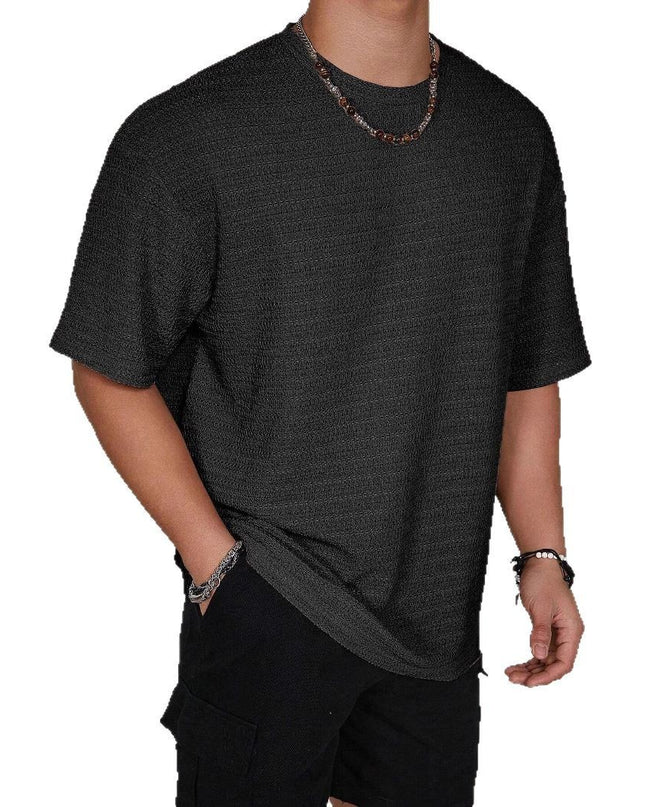 Men's Loose Hollow Solid Color Flow Round Neck T-shirt