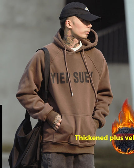 Vintage Fleece-lined Hoodie Thick Coat American Fashion Brand Top