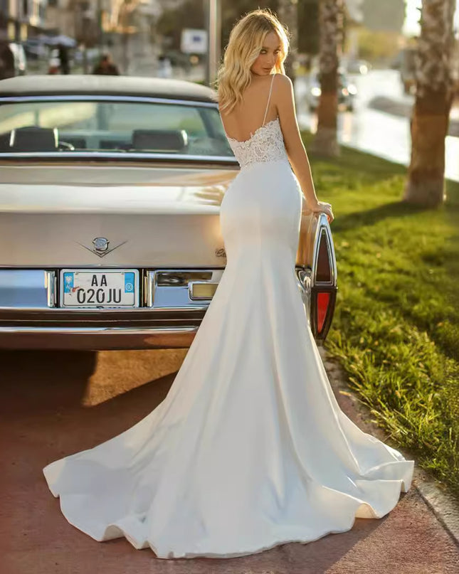 White Simple Trip Shoot Fishtail Bridal Tube Top Wedding Dress