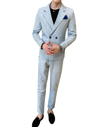 Korean-style Slim-fit Solid Color Double-breasted Two-piece Suit
