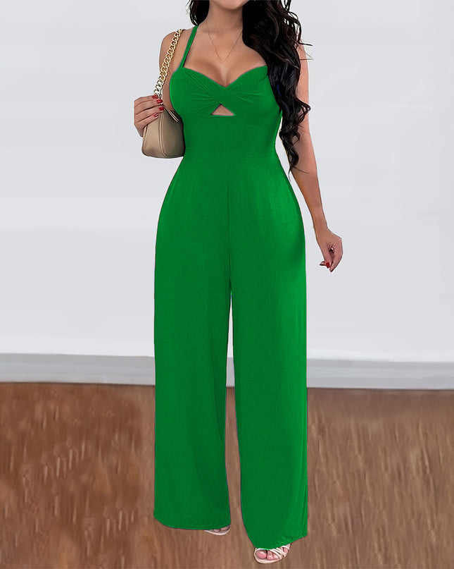Leisure Vacation Commute Style Solid Color Sling Wide Leg Jumpsuit For Women