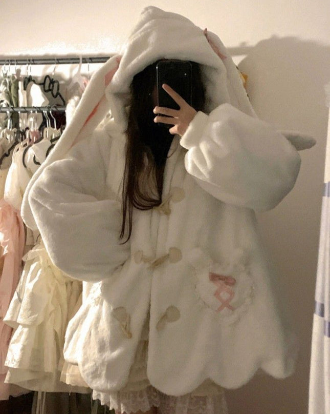 Milk Cute Rabbit Ears Cashmere Hoodie Coat