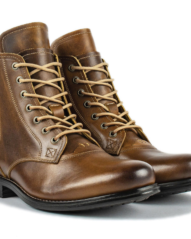 Men Cowboy Boots Retro Lace-up Martin Boot Round Toe Low Heel Shoes