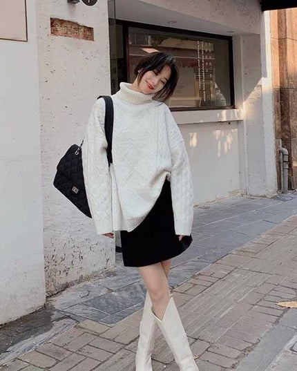 White Thick Twist Autumn And Winter New Loose Top