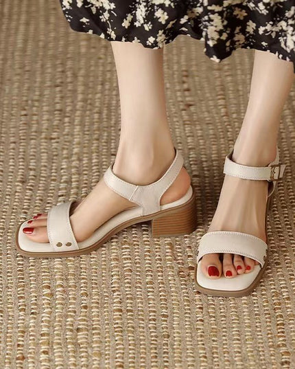 Women's French Style With Chunky Heel All-matching Open Toe Square Toe High Heel Sandals