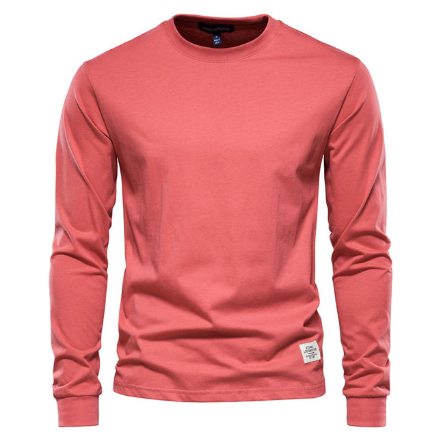 Men's Solid Color Round Neck Long-sleeved Top T-shirt
