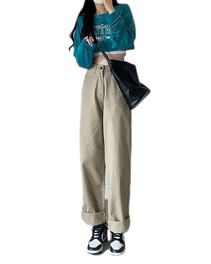 High Waist Wide Leg Jeans Ins Retro Loose Straight Mopping Pants