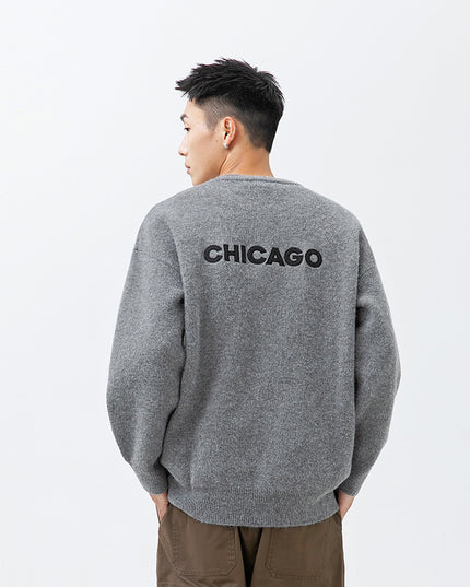 Men's New Back Letter Embroidered Sweater