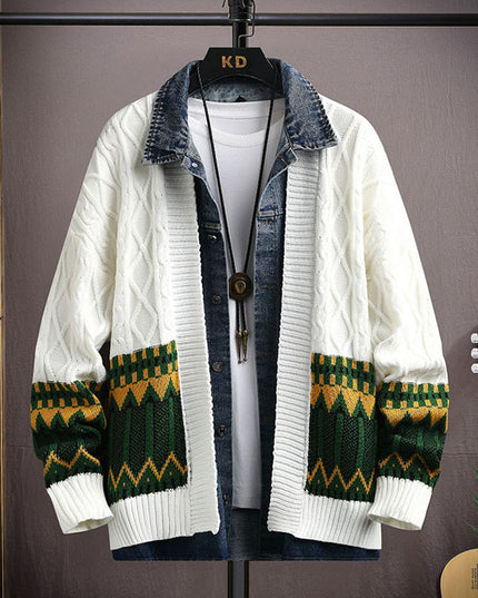 Men's Clothing Fashion Polo Collar Sweater Cardigan Coat