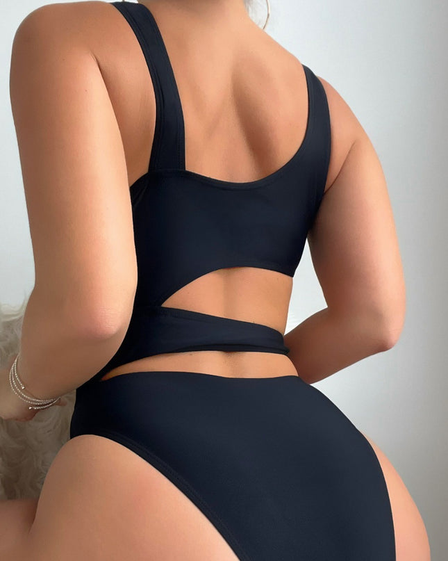 2024 New Solid Color Hollow High Cut Sexy Siamese Swimsuit