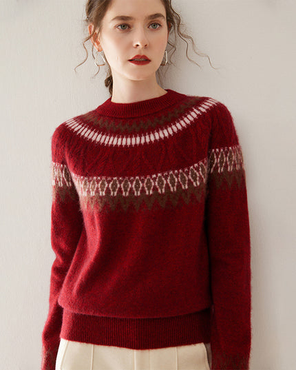 Blue And White Porcelain Contrasting Color Jacquard Cashmere Sweater
