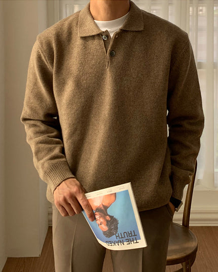 Solid Color Sweater Men's Versatile Casual Korean Style
