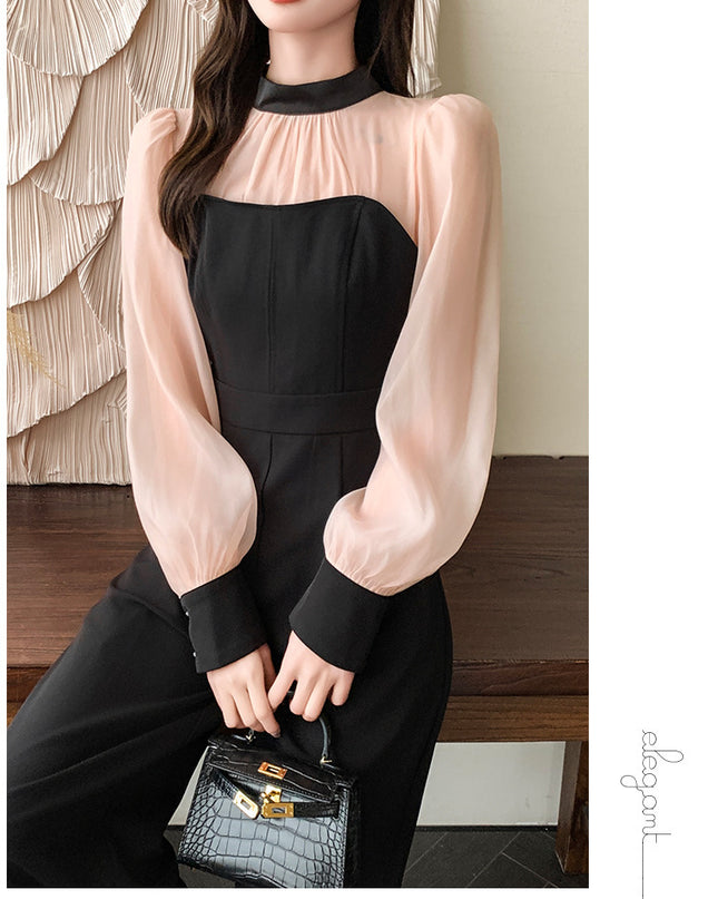 Color Matching Design Lace-up Bow Jumpsuit