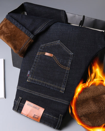 Plus Fleece Autumn And Winter Men's Jeans Straight Loose Plus Size