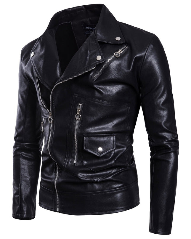Men's Motorcycle Multi Zip Leather Coat