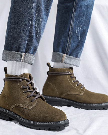 Suede Leather Autumn And Winter Mid-top Boots