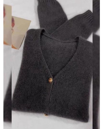 Women's Solid Color Gold Buckle Soft Glutinous Sweater Coat