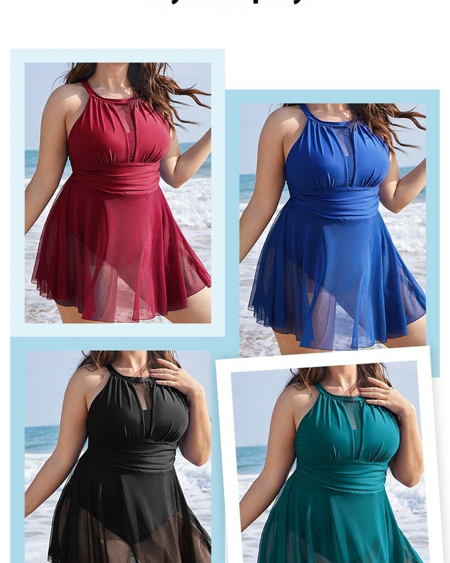 Women's Round Neck Lace One-piece Swimsuit