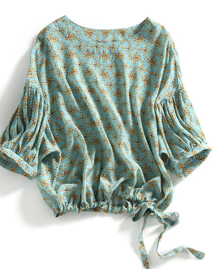Women's Cropped Lantern Sleeve Floral Top