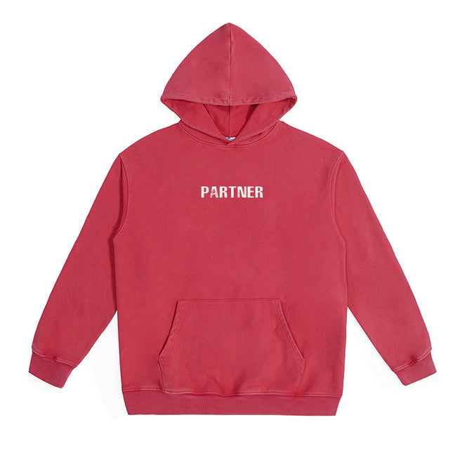 Loose Fitting Wax Printed Retro Vintage Vintage Hooded Sweatshirt For Men