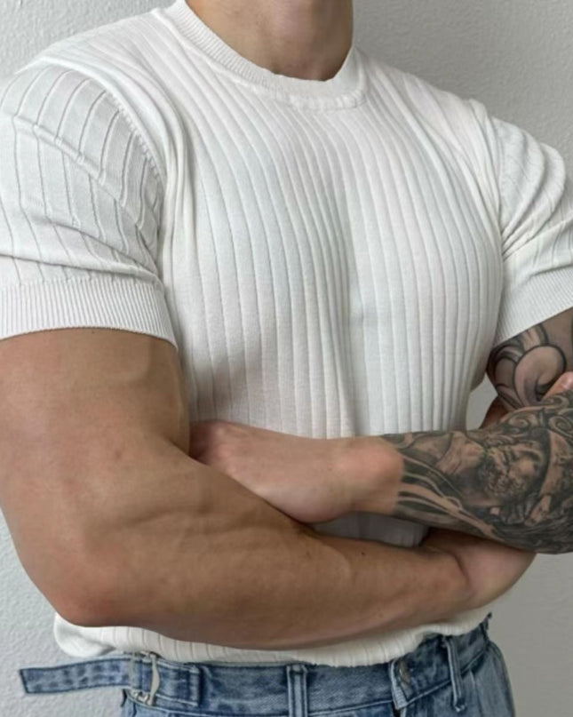 Solid Color Printing Knitted Half Sleeve Top