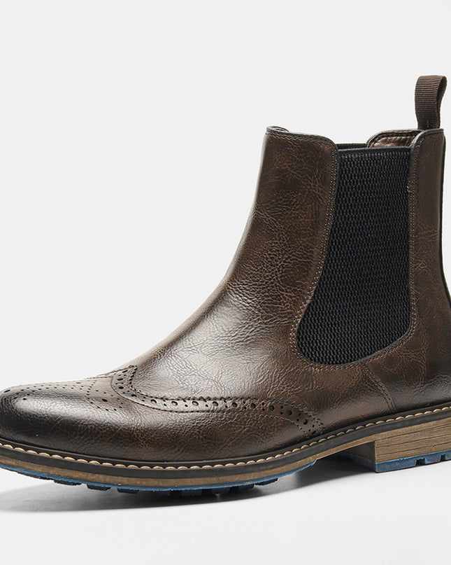Chelsea Boots Men's Retro Sleeve Mid-top Carved Outer