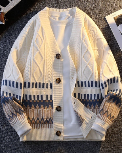 Knitwear All-match Loose Contrast Color Warm Coat
