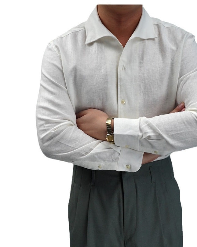 Linen One-piece Collar Business Casual Men's Breathable Long Sleeves Shirt