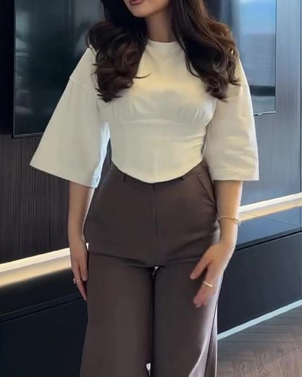 Solid Color Short Sleeve Cropped Top