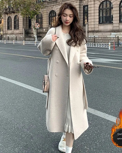 Loose Mid-length Lace-up Woolen Coat Women