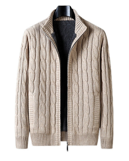 Men's Cardigan Sweater Fleece-lined  Thickening Thermal Half Turtleneck