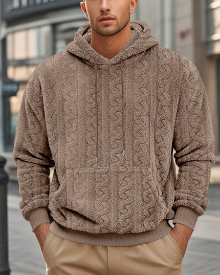 European And American Fall Winter Men Hooded Jacquard Teddy Plush Sports And Leisure Sweater