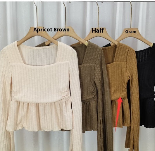 Pure Desire Apricot Hem Square Collar Long Sleeve Top