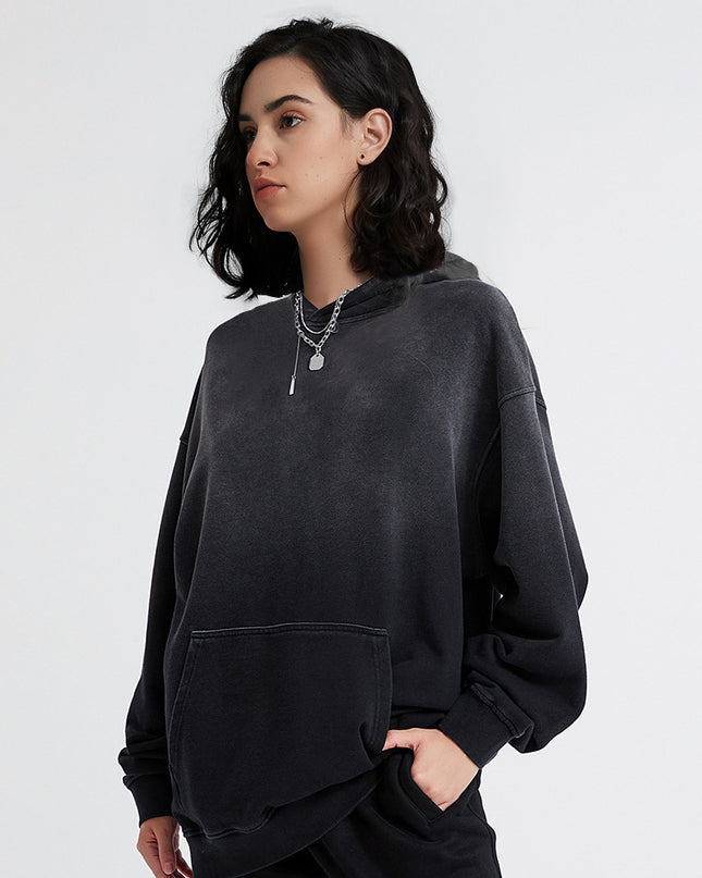 Washed Gradient Worn Hooded Sweater For Men