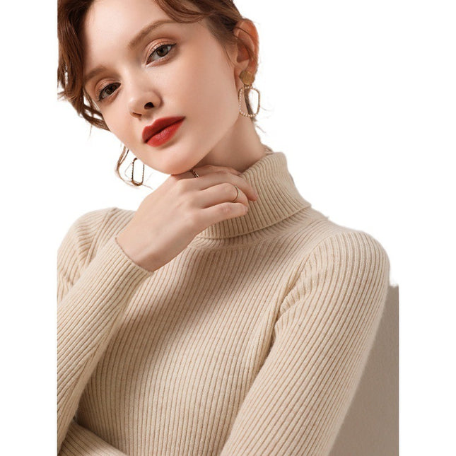 Simple Temperament High Collar Sweater Women's FallWinter Slim Short Pullover