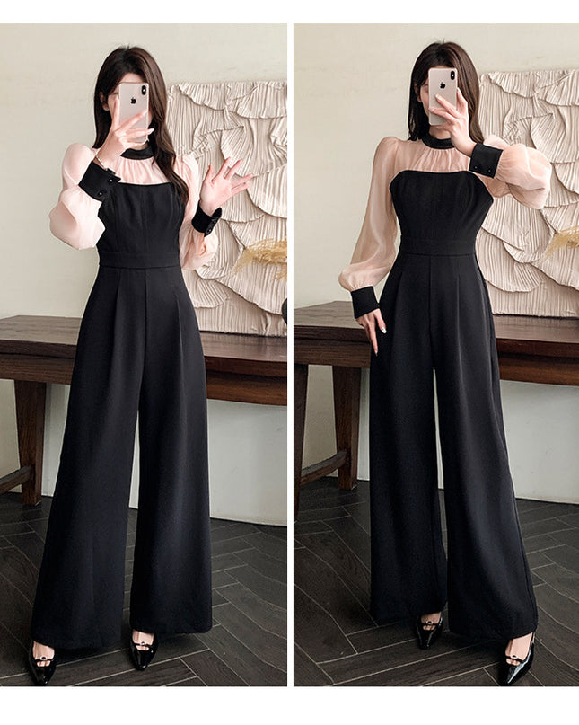 Color Matching Design Lace-up Bow Jumpsuit