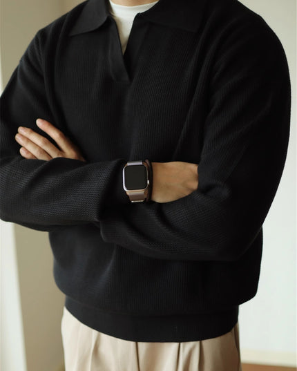 V-neck Sweater Pullover Sweater Lapel Heavy Warm