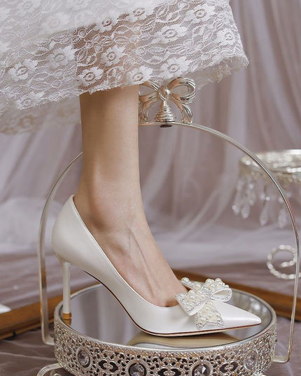 Women's Stiletto Heel Bride Wedding Dress Shoes White