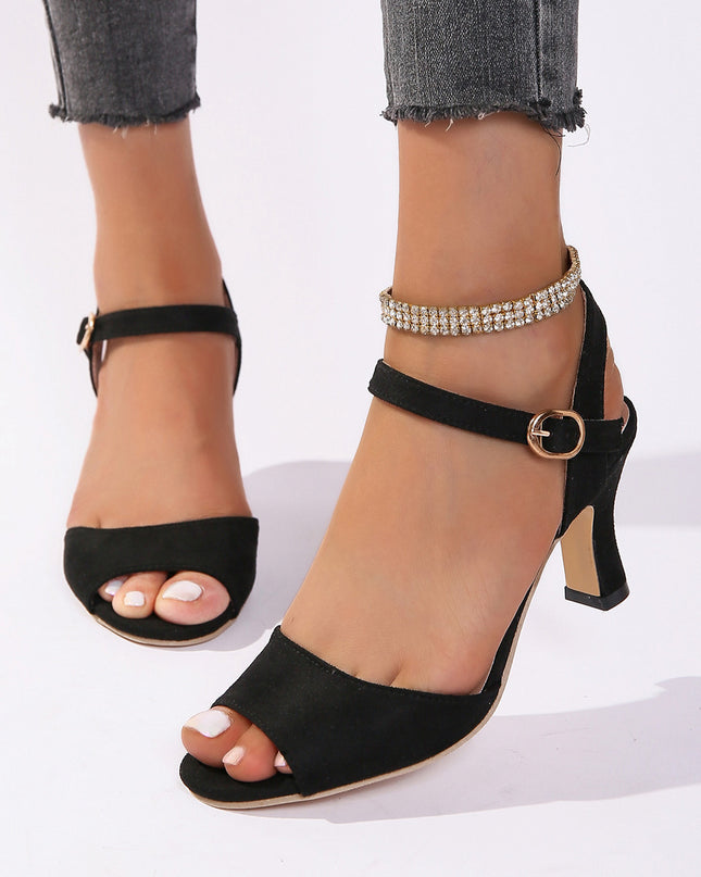 European And American Style Simple Fashion One-word Buckle High Heel Sandals For Women