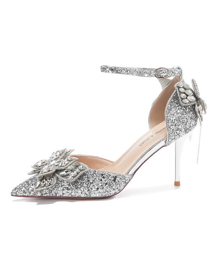 Sequin Rhinestones Bow Tassel Hollowed Sandals