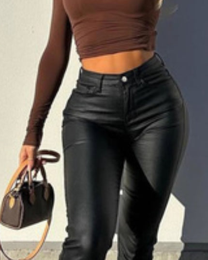 Light Mature Woman People Black Fashionable Sense Versatile Leather Pants Autumn And Winter New