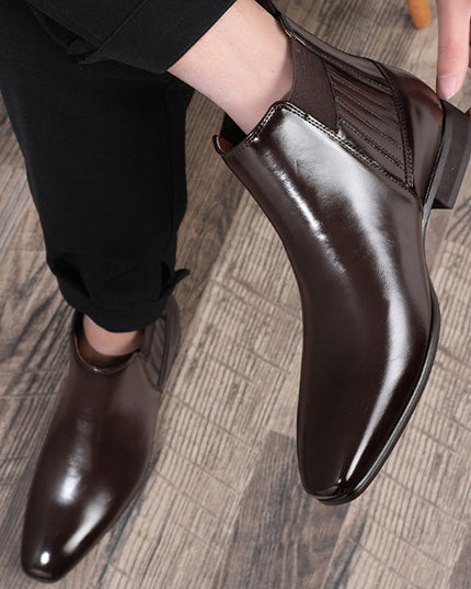 Pointed Toe Chelsea-style Boots For Men Fashion British Style Square Heel Business Formal Leather Shoes