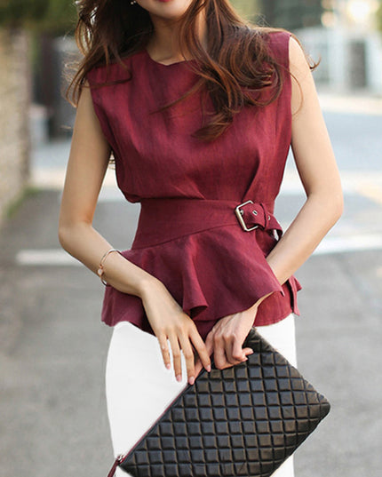 Dames Mouwloze Blouse met Riem