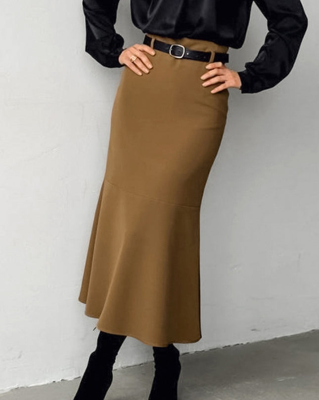 Retro Brown French Fishtail Skirt Autumn And Winter Temperament Drape
