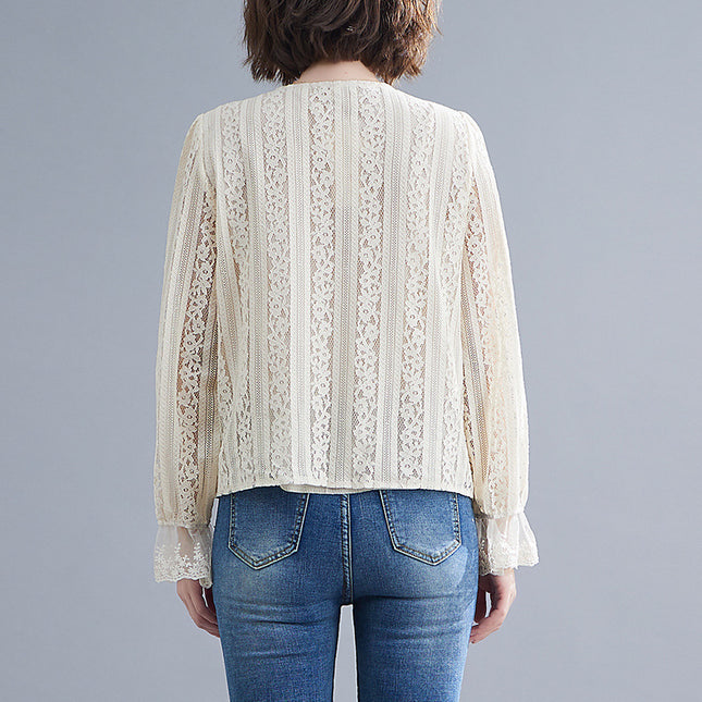 Women's V-neck Loose And Slim Lace Shirt